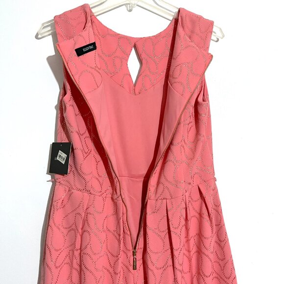 NWT Ellen Tracy Pink Coral Dress with Gold Shimmer Jacquard Design Fit and Flare - Picture 9 of 14